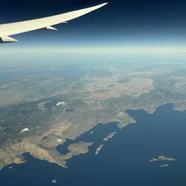The wing over the Greek coast and islands